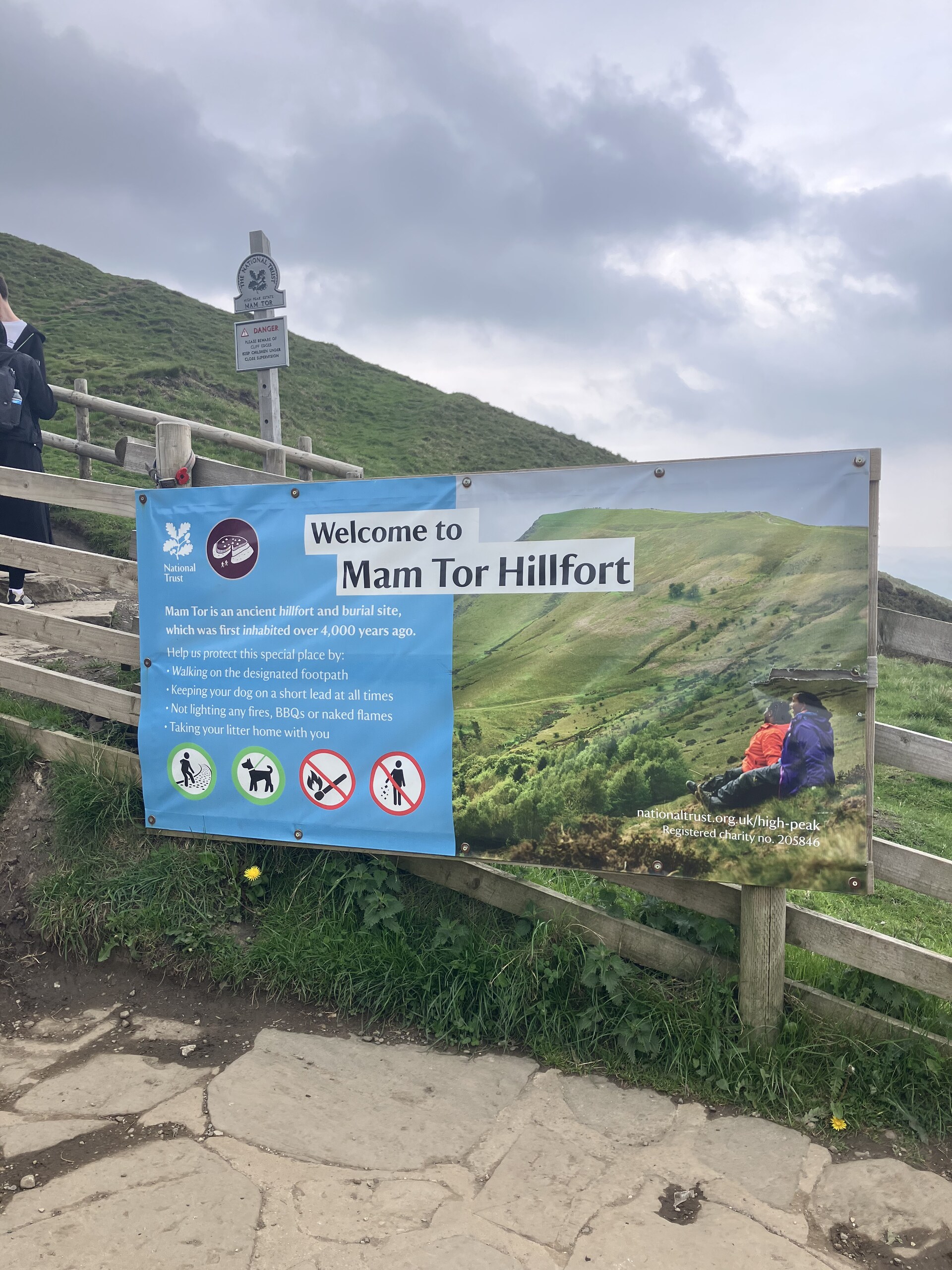 Welcome to Mam Tor Hillfort sign on the Great Ridge
