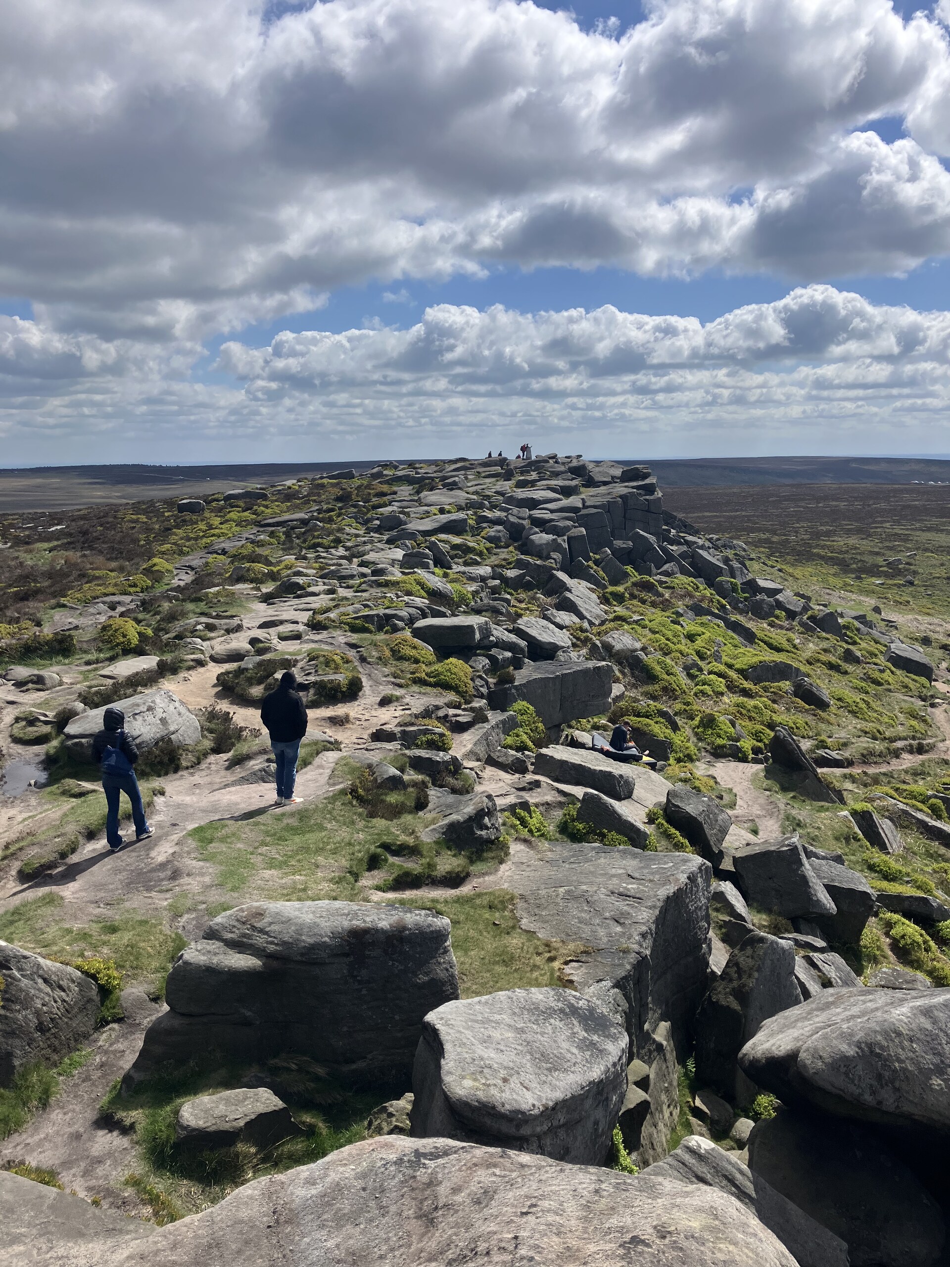 Walkers among the rock formations along Stanage Edge