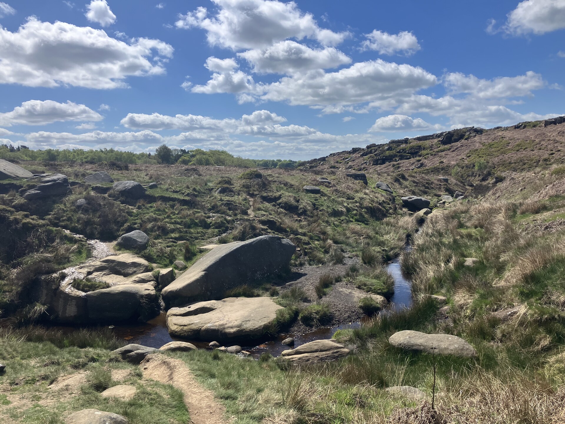 Rocky moorland stream near Burbage Valley, Peak District