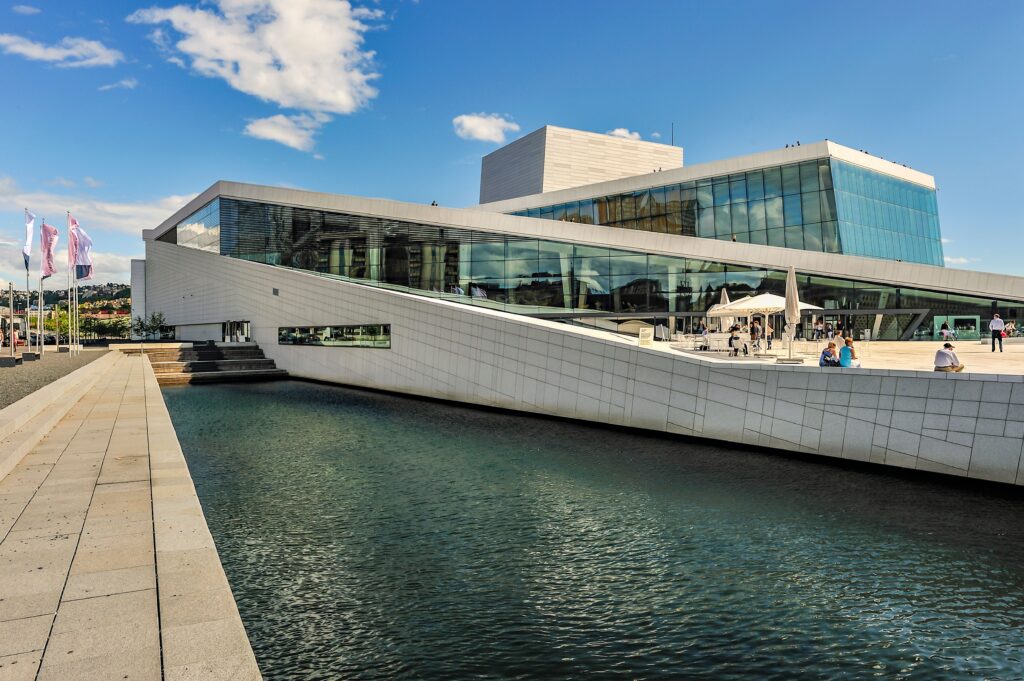 Oslo Opera House under a clear blue sky